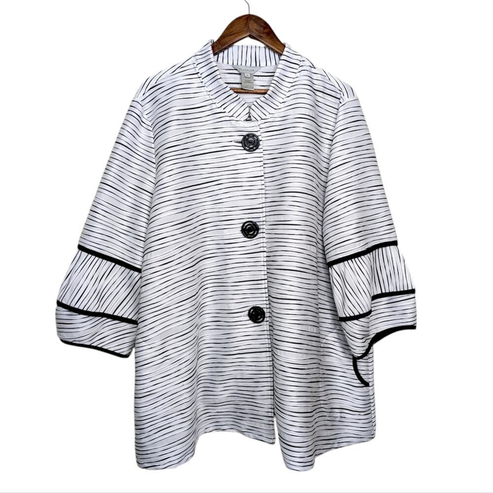 Multiples Blazer Top Jacket Jacquard Knit Lagenlook 2X Textured Striped Artsy - Picture 11 of 12